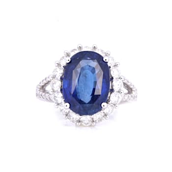8.31 Ctw Blue Sapphire and 1.42 Ctw White Diamond Ring in 14K WG