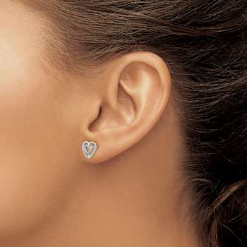 Rhodium Over 14k White Gold Textured 9mm Heart Stud Earrings