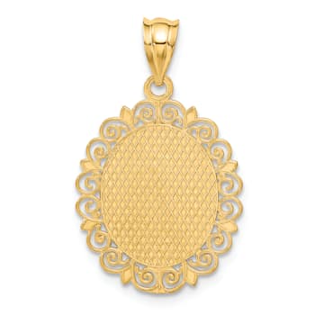 14k Yellow Gold Solid Satin, Polished and Textured Aquarius Zodiac Oval Pendant