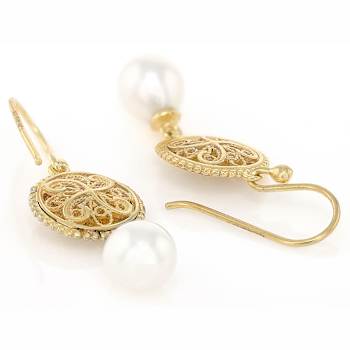 Cultured Freshwater Pearl Lace Earrings In 18K Gold Over Sterling Silver 8-9mm