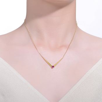 Ruby Color CZ Chevron Layering Necklace In 14K Gold Over Sterling Silver