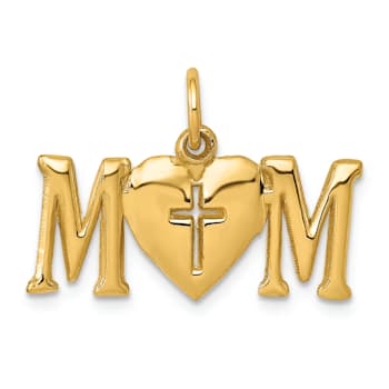 14k Yellow Gold Polished MOM with Cross pendant