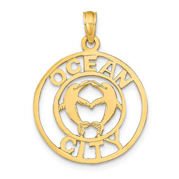 14k Yellow Gold OCEAN CITY with Dolphins Pendant