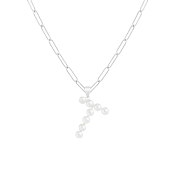 Letter T Initial Cultured Freshwater Pearl Rhodium Over Sterling Silver
Pendant With  18" Chain