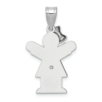Rhodium Over 14k White Gold Satin Diamond Kid with Bow Pendant