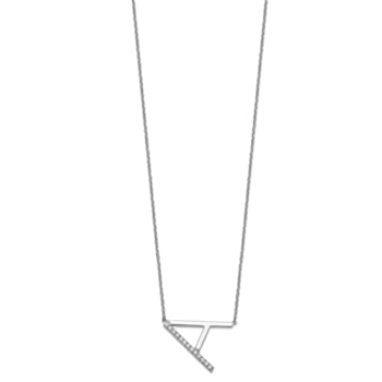 Rhodium Over 14k White Gold Sideways Diamond Initial A Pendant Cable
Link 18 Inch Necklace
