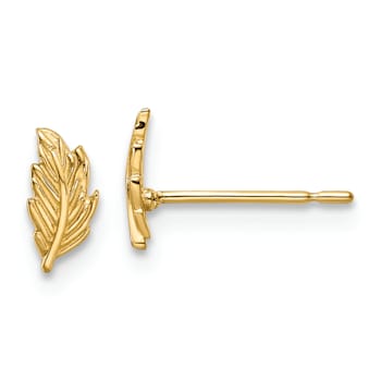 14k Yellow Gold Children's Textured Leaf Stud Earrings