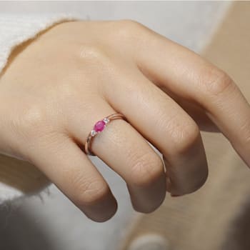 Red Ruby and White Sapphire 14K Rose Gold Over Sterling Silver Dainty Ring,