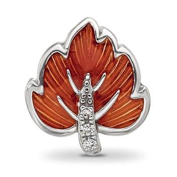 Sterling Silver Cubic Zirconia Enamel Ember Red Leaf Bead