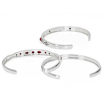 Red Coral Sterling Silver Cuff Bracelet Set Of 3