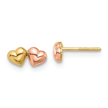 14k Yellow Gold and 14k Rose Gold Double Hearts Stud Earrings