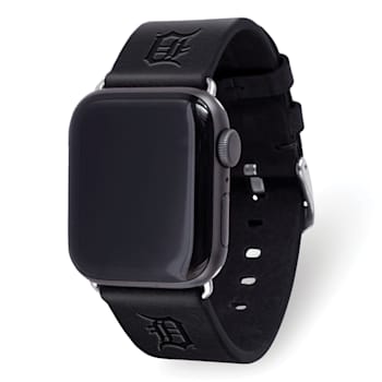 Gametime MLB Detroit Tigers Black Leather Apple Watch Band (42/44mm
S/M). Watch not included.