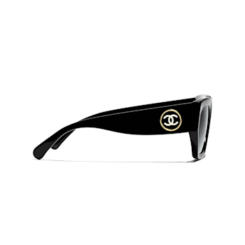 Chanel Black Square Frame with "CC" Logo / Gray Polarized Lens Sunglasses
