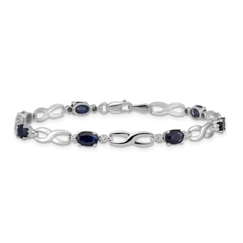 Rhodium Over 14k White Gold Infinity Diamond and Sapphire Bracelet