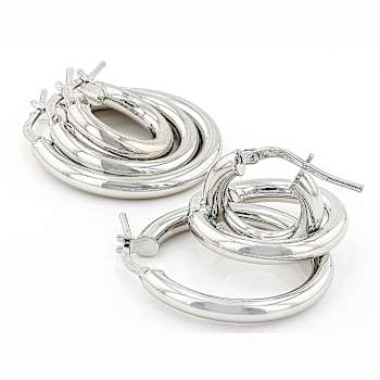 Set Of 6 Hoop Earrings In 18K Gold Over Bronze and Rhodium Over Bronze