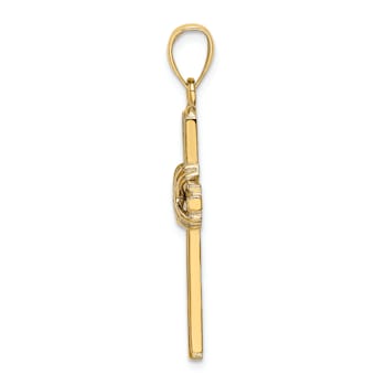 14K Yellow Gold Beaded Center Design Cross Charm Pendant