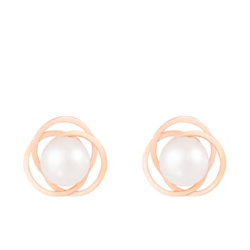 White Cultured Akoya Pearl 14k Rose Gold Earrings 6.5-7mm