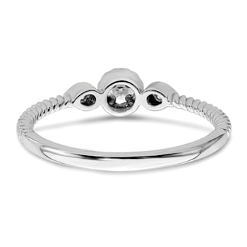 Rhodium Over 14K Gold Roped Band Petite Round Diamond Ring 0.10ctw