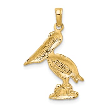 14k Yellow Gold and Rhodium Over 14k Yellow Gold Textured Standing
Pelican Charm