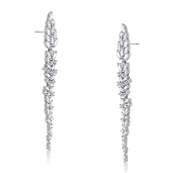 CZ Leaf-Accent Dangle Earrings In Sterling Silver