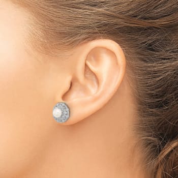 Rhodium Over Sterling Silver Textured 5-6mm Freshwater Cultured Pearl
Flower Post Earrings