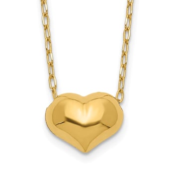 14K Yellow Gold Small Hollow Heart with Chain and 1-inch Extension Necklace