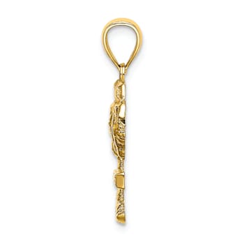14k Yellow Gold Textured Aruba On Palm Tree Pendant