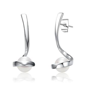 Pear Shape Freshwater Pearl Ribbon Swirl Drop Earrings In Sterling Silver