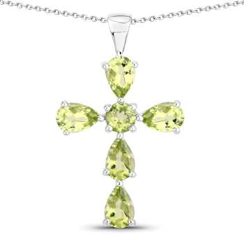 Green Peridot Rhodium Over Sterling Silver Cross Pendant With Chain
