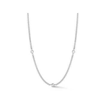 Sterling Statements Rhodium Over Sterling Silver 3-Stone White CZ Curb
Chain Necklace