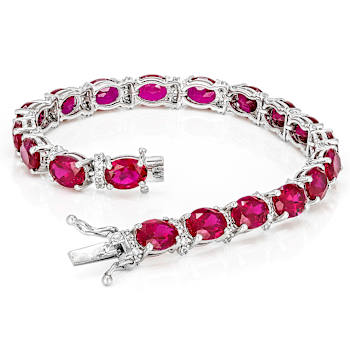 Lab-Created Ruby And Zircon Tennis Bracelet In Sterling Silver 29.54ctw