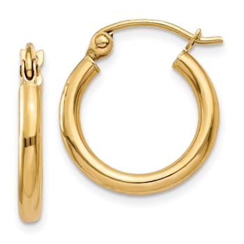 14K Yellow Gold 15mm x 2mm  Polished Lightweight Tube Hoop Earrings