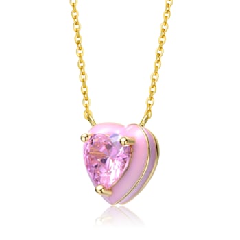 Pink Color Cubic Zirconia & Pink Enamel, 14k Gold Plated over Brass
Heart Pendant Necklace Teens