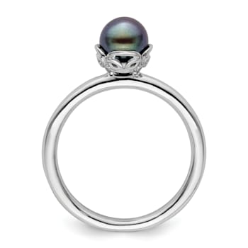 Rhodium Over Sterling Silver Stackable Expressions Black Freshwater
Cultured Pearl Ring