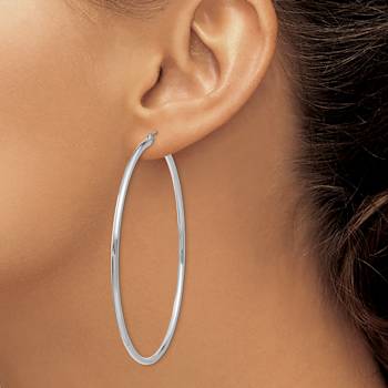Rhodium Over 14k White Gold 2 9/16" Polished Tube Hoop Earrings