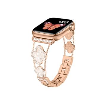 Crystal with Resin Four Leaf Clover Rose Stainless Steel Apple Watch
Band (38/40/41mm) BAND ONLY