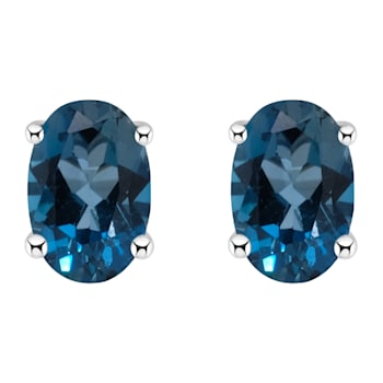 6x4mm Oval London Blue Topaz 14k White Gold Stud Earrings