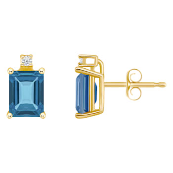 6x4mm Emerald Cut London Blue Topaz with Diamond Accents 14k Yellow Gold
Stud Earrings