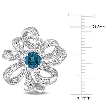 1.88ctw London Blue Topaz and White Topaz Flower Earrings in Sterling Silver