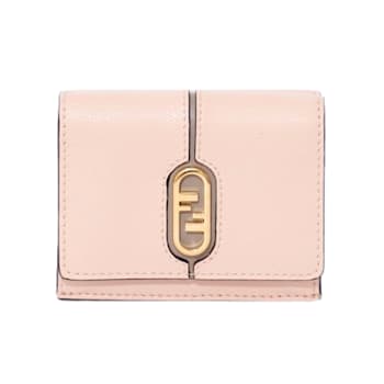 Fendi O'Lock Wallet Micro Trifold Rose Pink Tortora Gray Calf Leather
