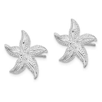 Rhodium Over Sterling Silver Polished Small Starfish Post Earrings
