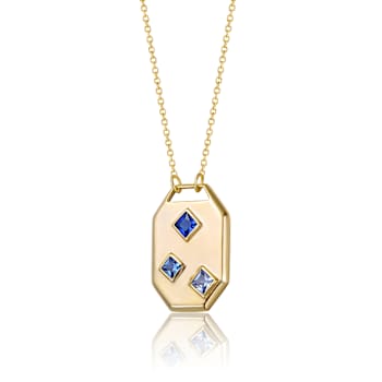 Multi-Color CZ Geometric Dog Tag Pendant In 14K Gold Over Brass