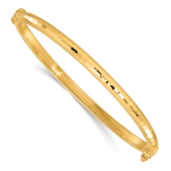 14K Yellow Gold Diamond-cut and Laser-cut Fancy Hinged Bangle Bracelet