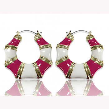 Gold Tone Pink and White Enamel Earring