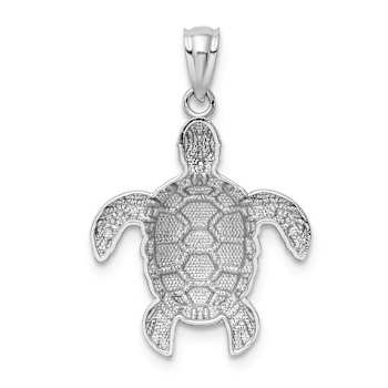 Rhodium Over 14K White Gold Diamond-cut Polished Sea Turtle Pendant