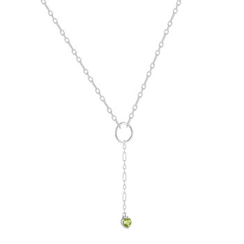Round Peridot Rhodium Over Sterling Silver Dainty Necklace, 0.30ct