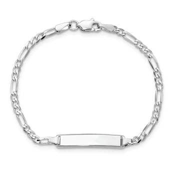 Rhodium Over 14k White Gold Figaro Link ID Bracelet