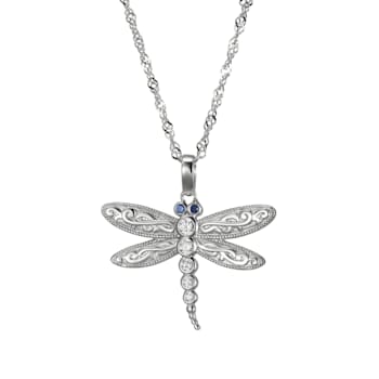 White Cubic Zirconia Platineve® Dragonfly Pendant With Chain 0.32ctw