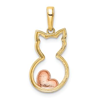 14K Yellow Gold with White and Rose Rhodium Diamond-cut Cat Heart Pendant
