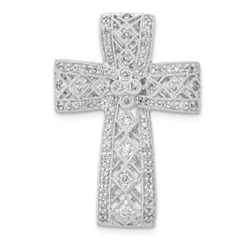 Rhodium Over 14K White Gold 1/2ct. Diamond Filigree Cross Chain Slide